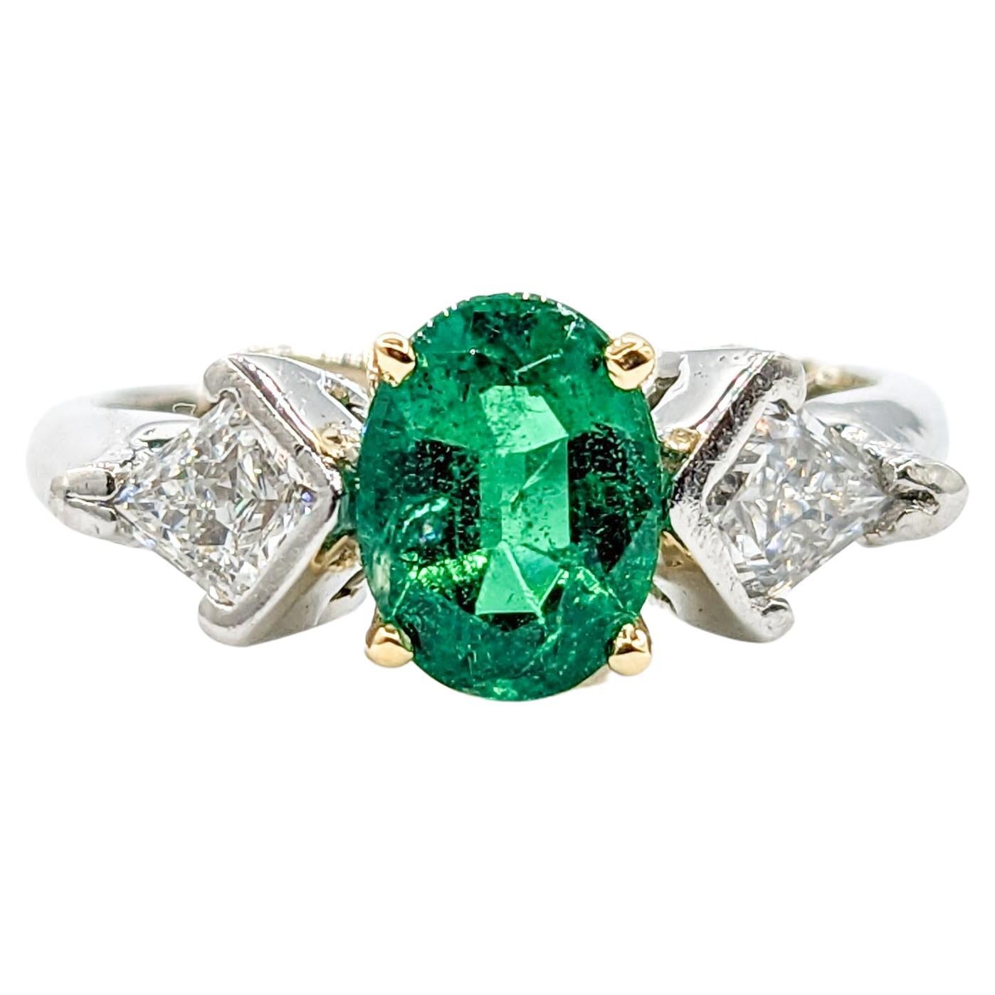 Emerald & Kite Shape Diamond Ring In Platinum For Sale