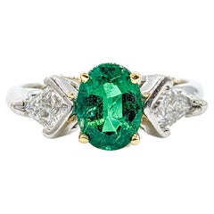 Emerald & Kite Shape Diamond Ring In Platinum