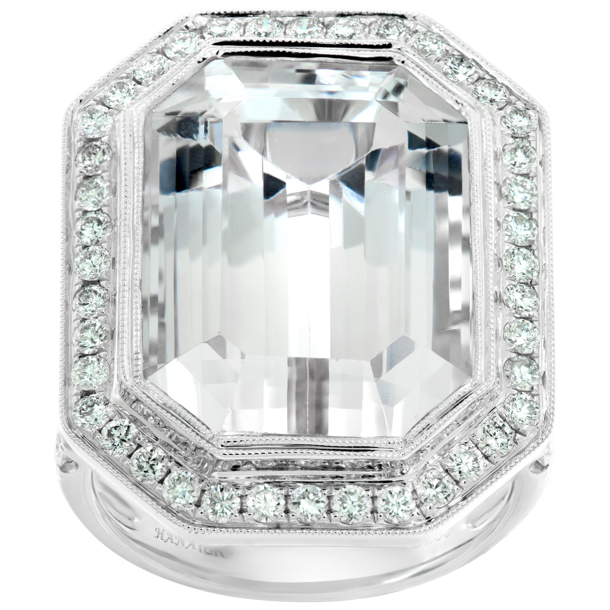 Emerald Kunzite 18k white gold ring For Sale