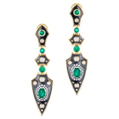 Emerald Lance Earrings in 18k Yellow Gold & Distressed Silver by Elie Top