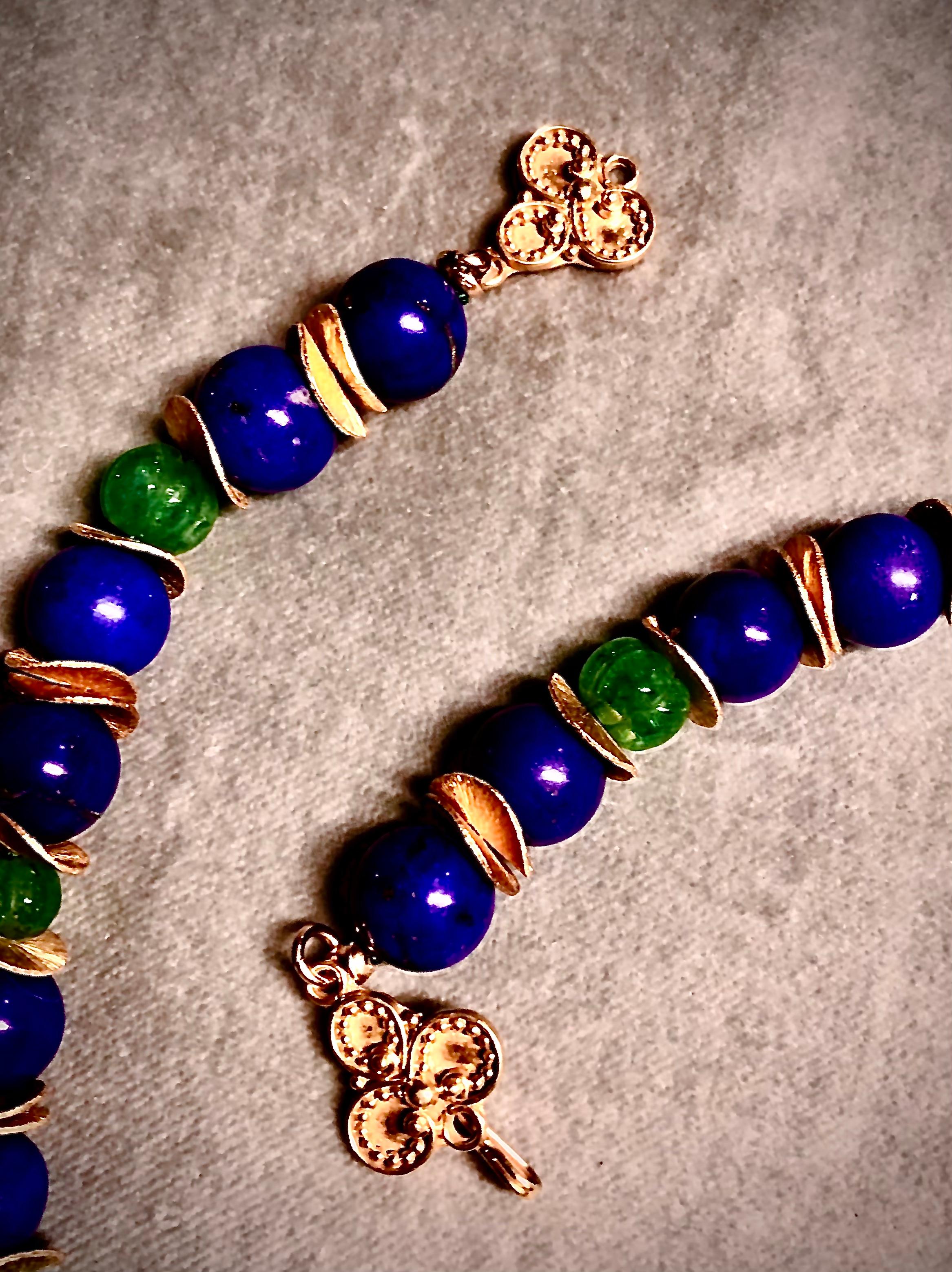 Halskette aus Smaragd, Lapislazuli und Vermeil Damen im Angebot