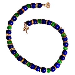 Emerald, lapis lazuli and vermeil necklace