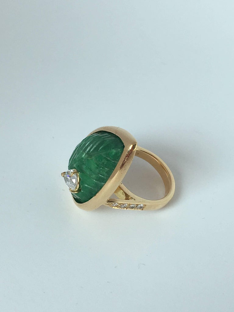 Emerald Leaf 18 Karat Gold Kunzite Diamonds Ring For Sale at 1stDibs