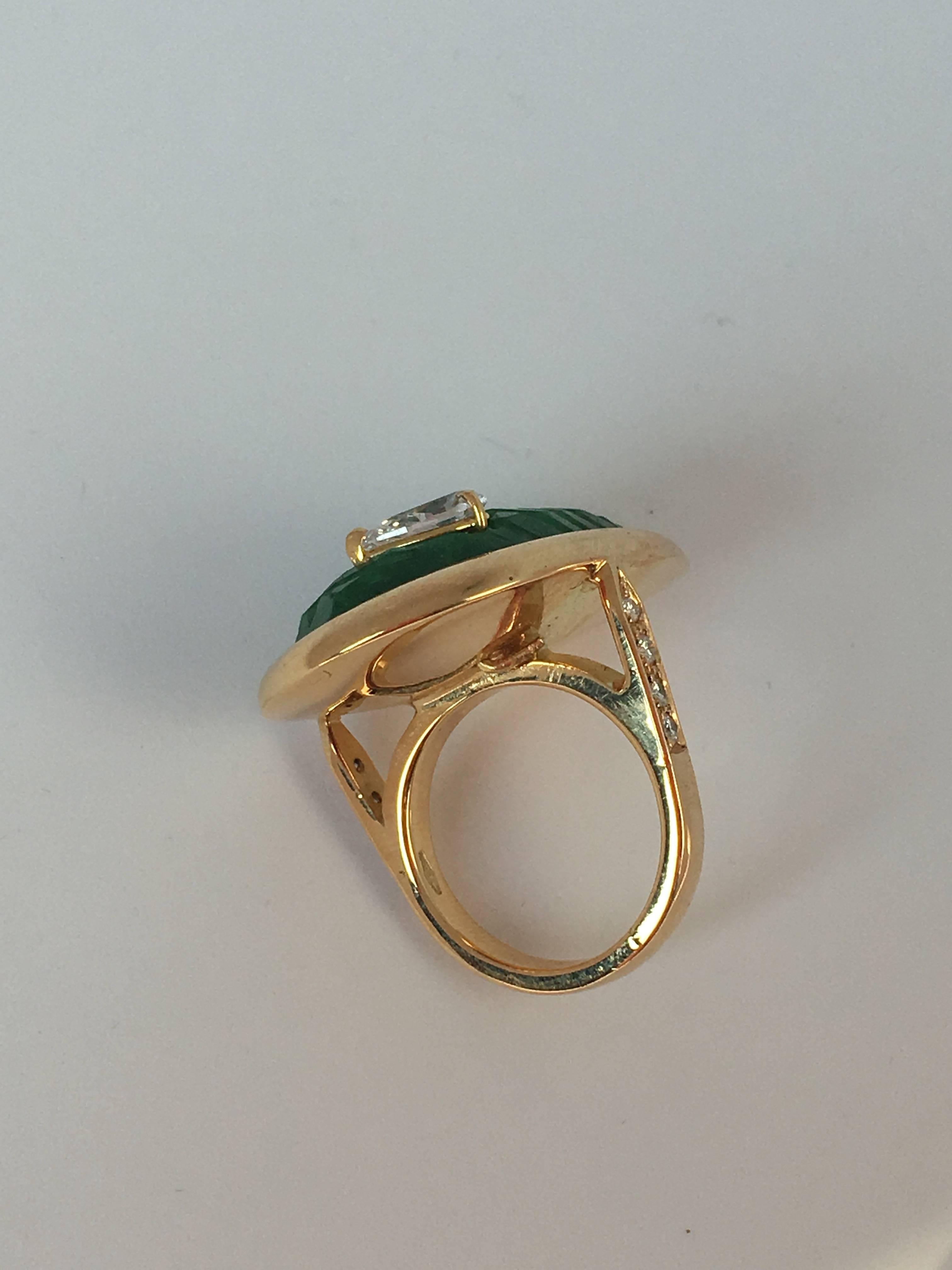 Artist Emerald Leaf 18 Karat Gold Kunzite Diamonds Ring For Sale