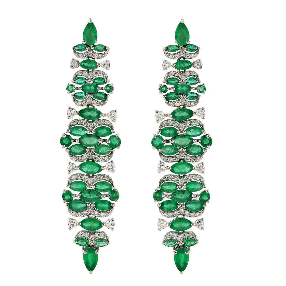 Indian Emerald Diamond Chandelier Earrings For Sale at 1stDibs | indian ...