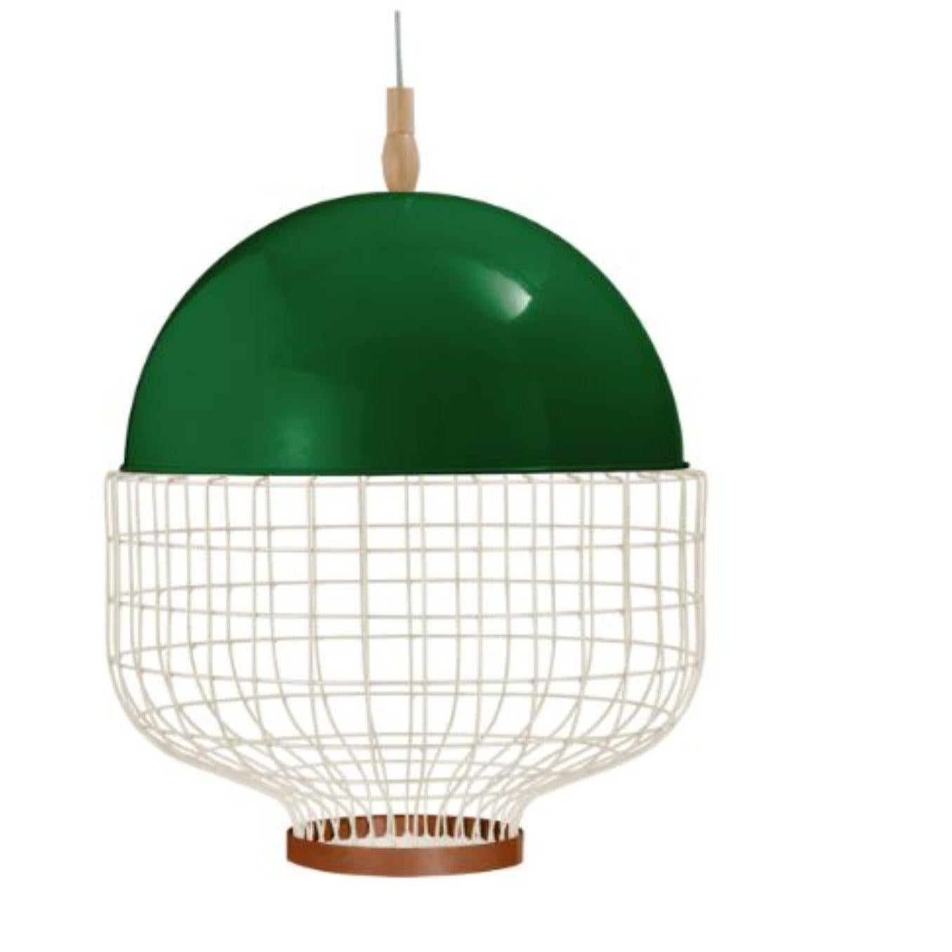 Emerald Magnolia suspension lamp with copper ring by Dooq.
Dimensions: W 65 x D 65 x H 68 cm
Materials: lacquered metal, polished or brushed metal, copper.
Also available in different colours and materials. 

Information:
230V/50Hz
E27/1x20W