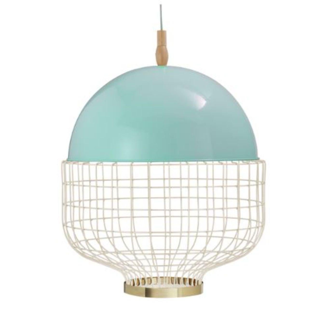 Metal Emerald Magnolia Suspension Lamp with Copper Ring by Dooq For Sale