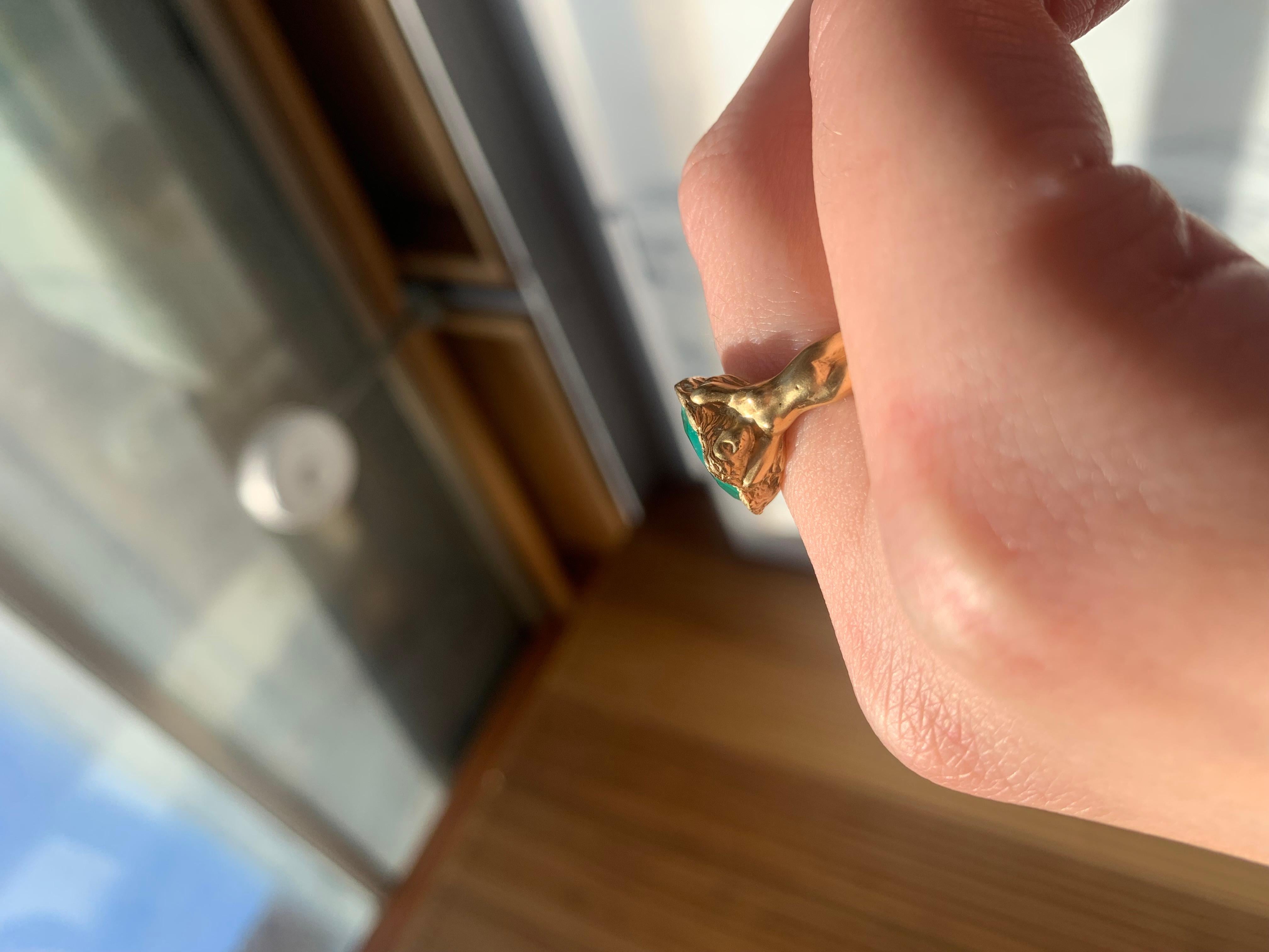 Oval Cut Emerald Maiden Ring in 14K Yellow Gold For Sale