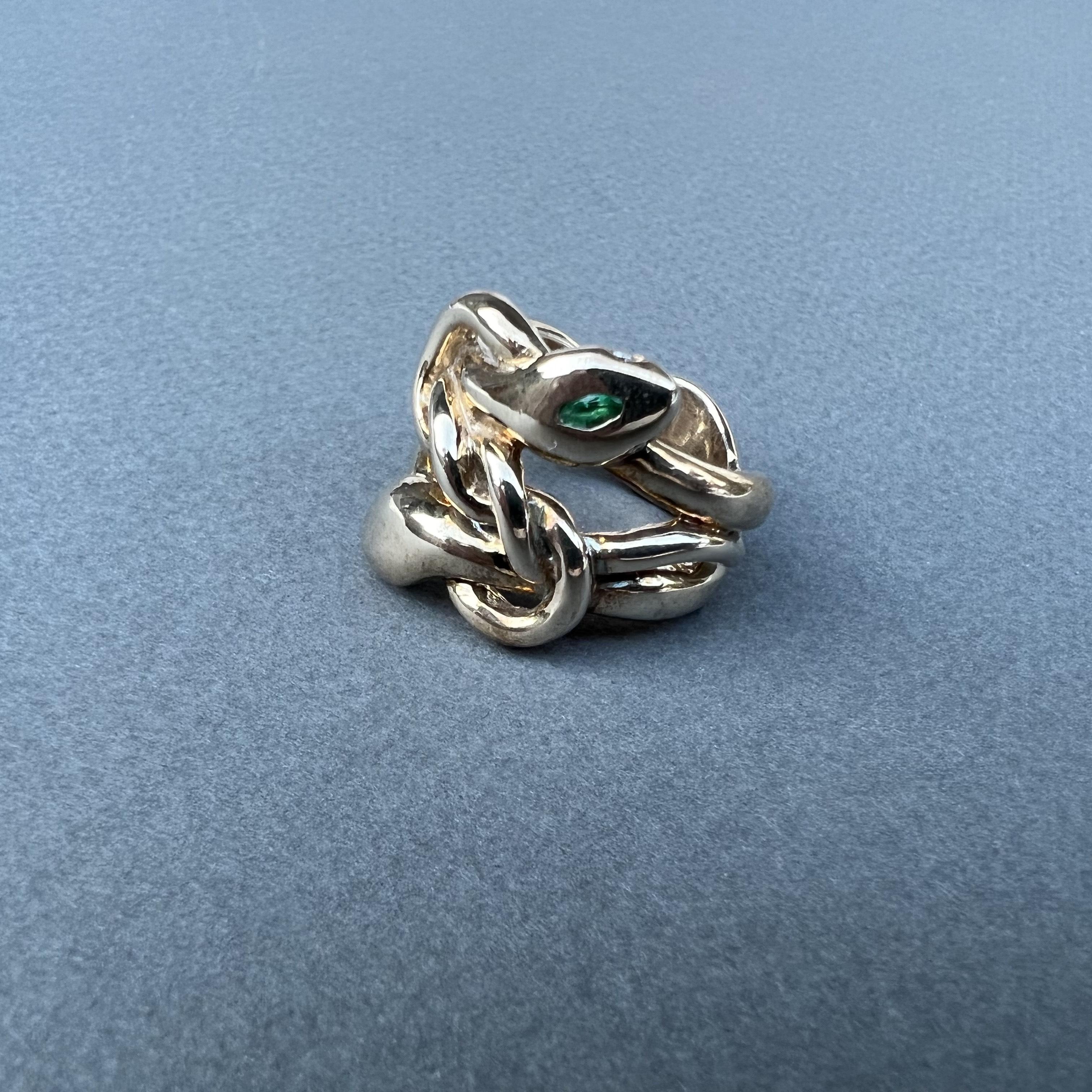 Emerald Marquis Gold Double Head Snake Ring Victorian Style Cocktail Ring For Sale 3