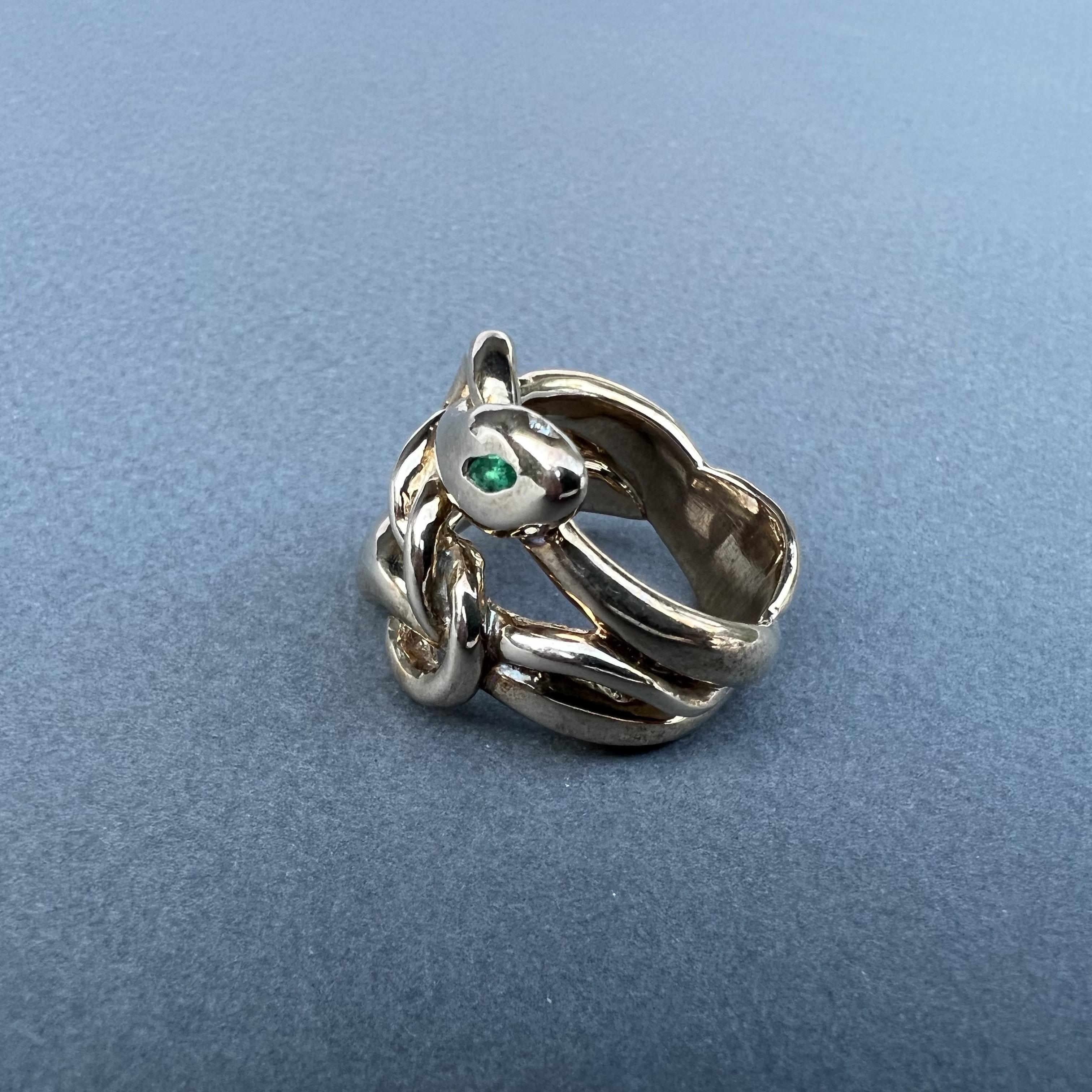 Emerald Marquis Gold Double Head Snake Ring Victorian Style Cocktail Ring For Sale 4