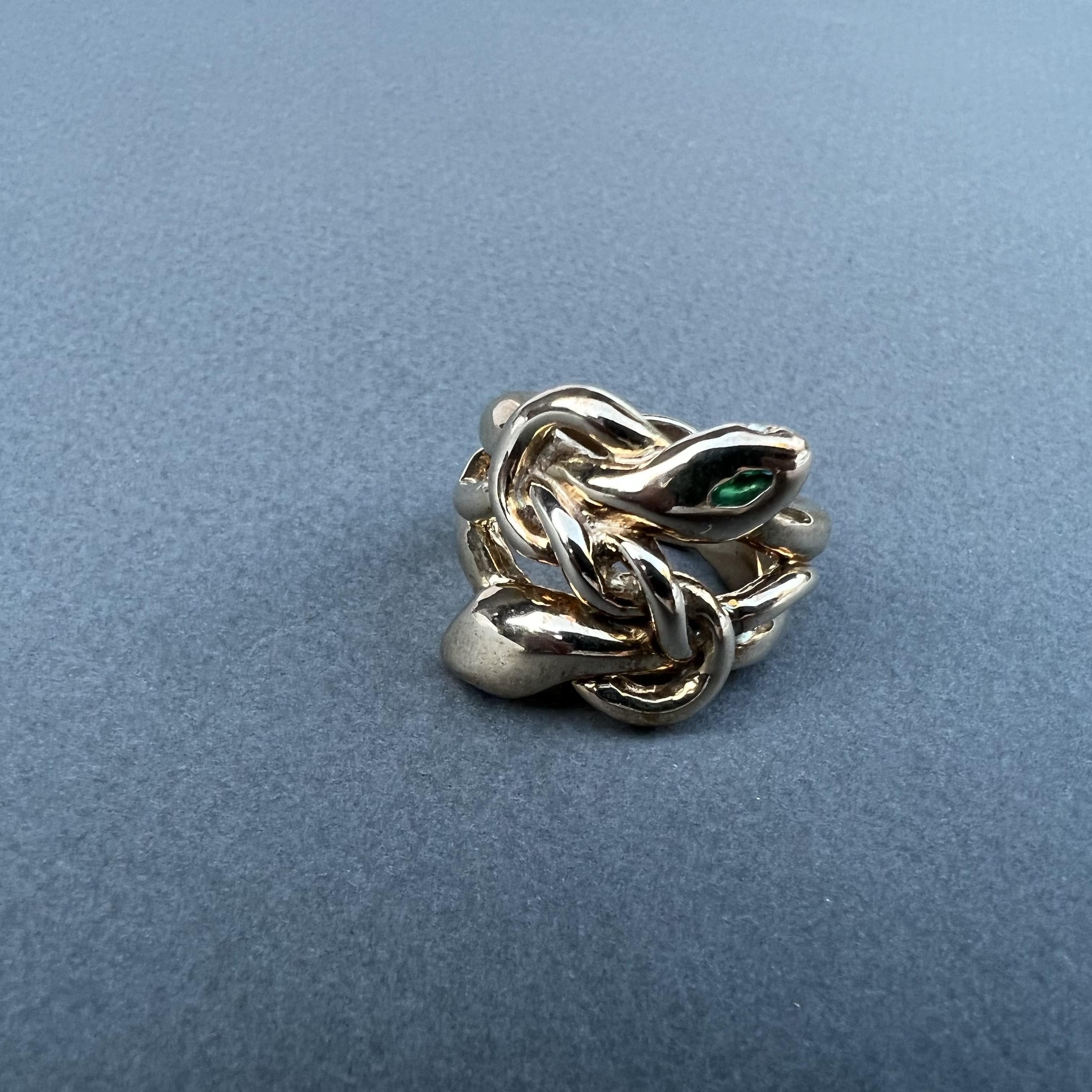 Emerald Marquis Gold Double Head Snake Ring Victorian Style Cocktail Ring For Sale 5