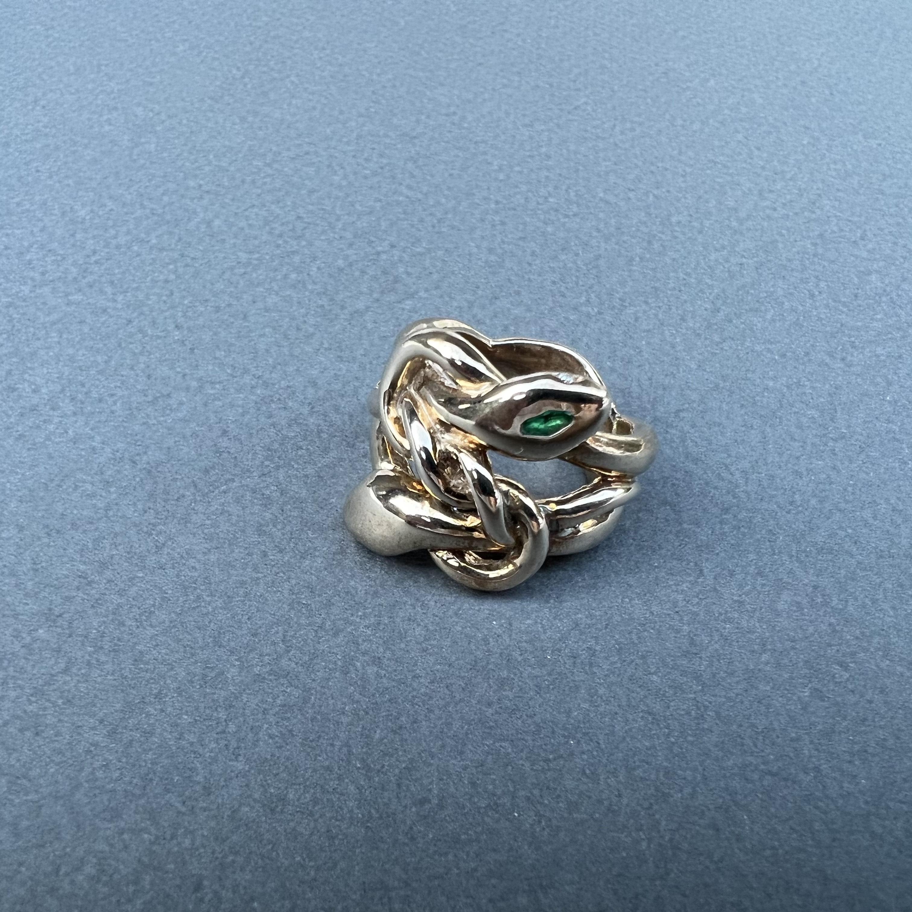 Emerald Marquis Gold Double Head Snake Ring Victorian Style Cocktail Ring For Sale 6
