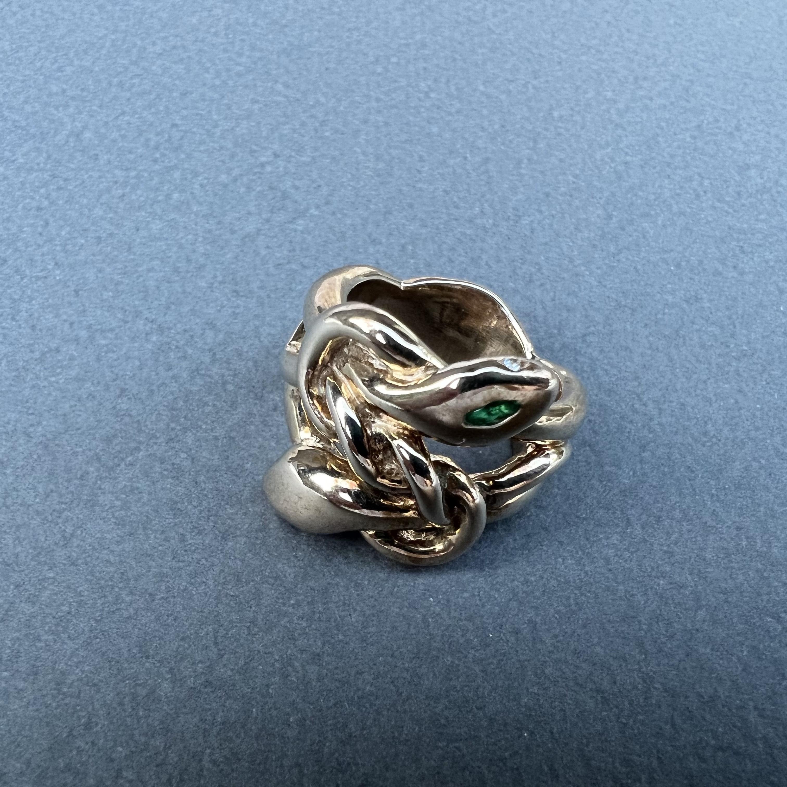 Emerald Marquis Gold Double Head Snake Ring Victorian Style Cocktail Ring For Sale 7
