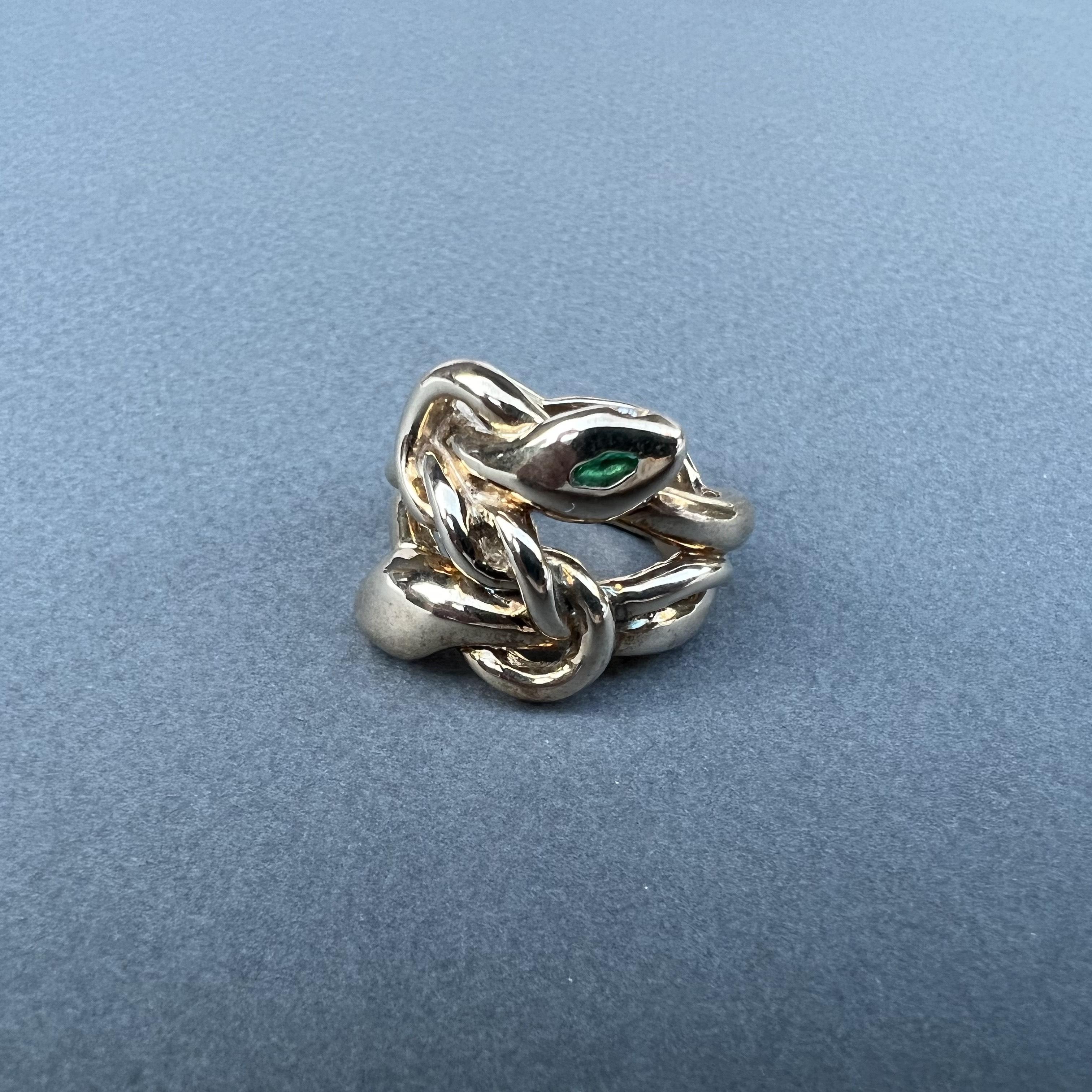Emerald Marquis Gold Double Head Snake Ring Victorian Style Cocktail Ring For Sale 8