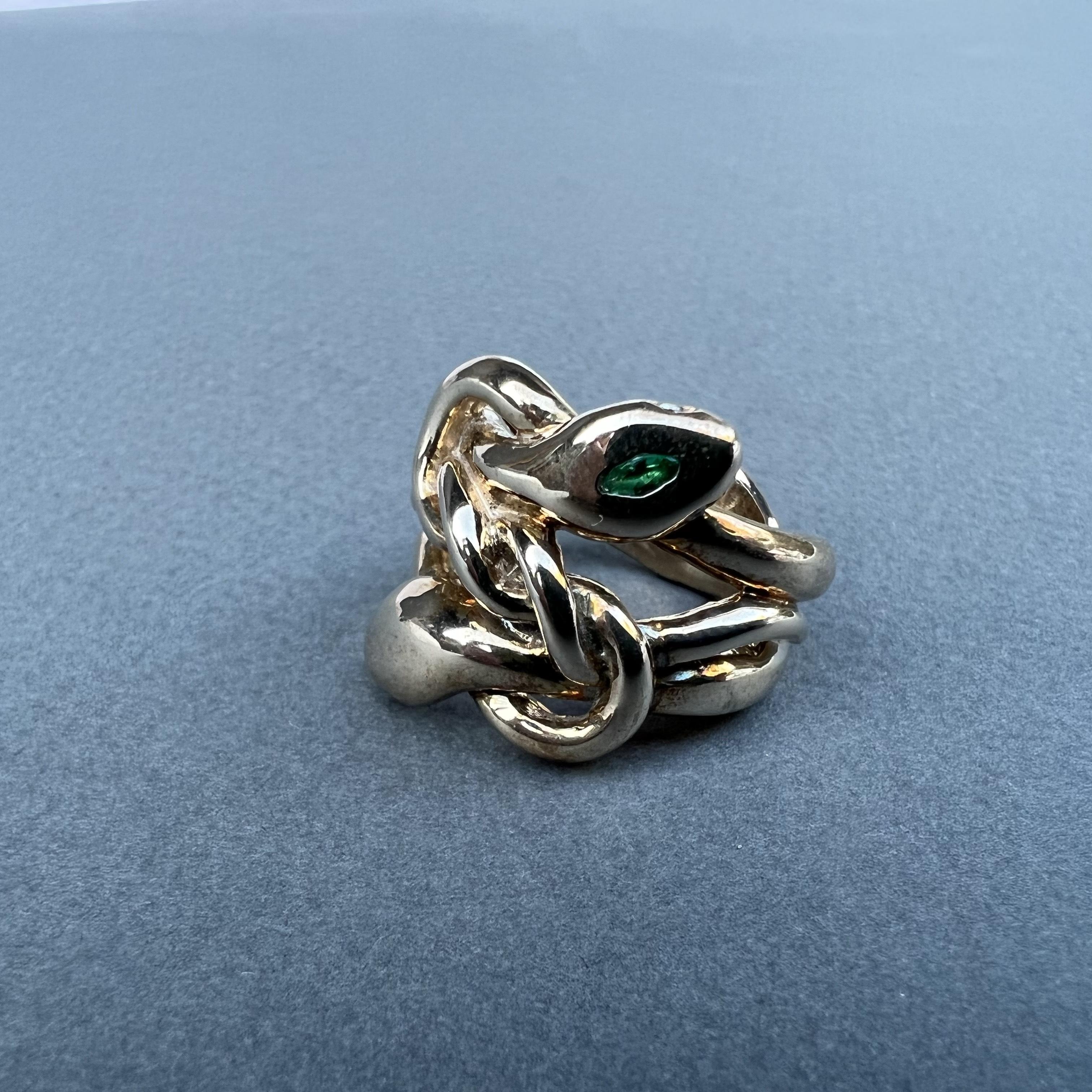 Emerald Marquis Gold Double Head Snake Ring Victorian Style Cocktail Ring In New Condition For Sale In Los Angeles, CA