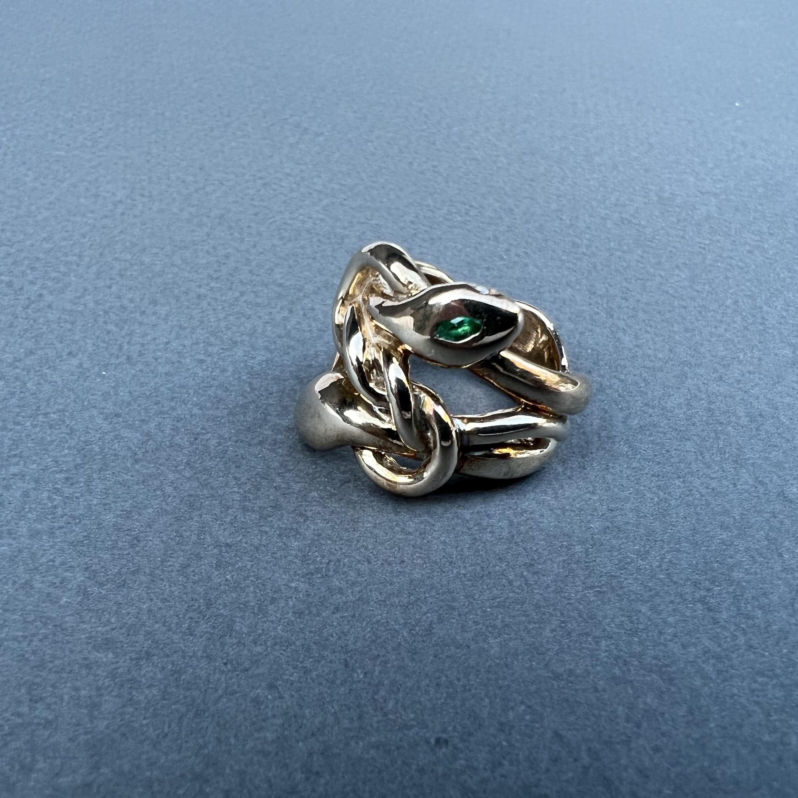 Women's Emerald Marquis Gold Double Head Snake Ring Victorian Style Cocktail Ring For Sale