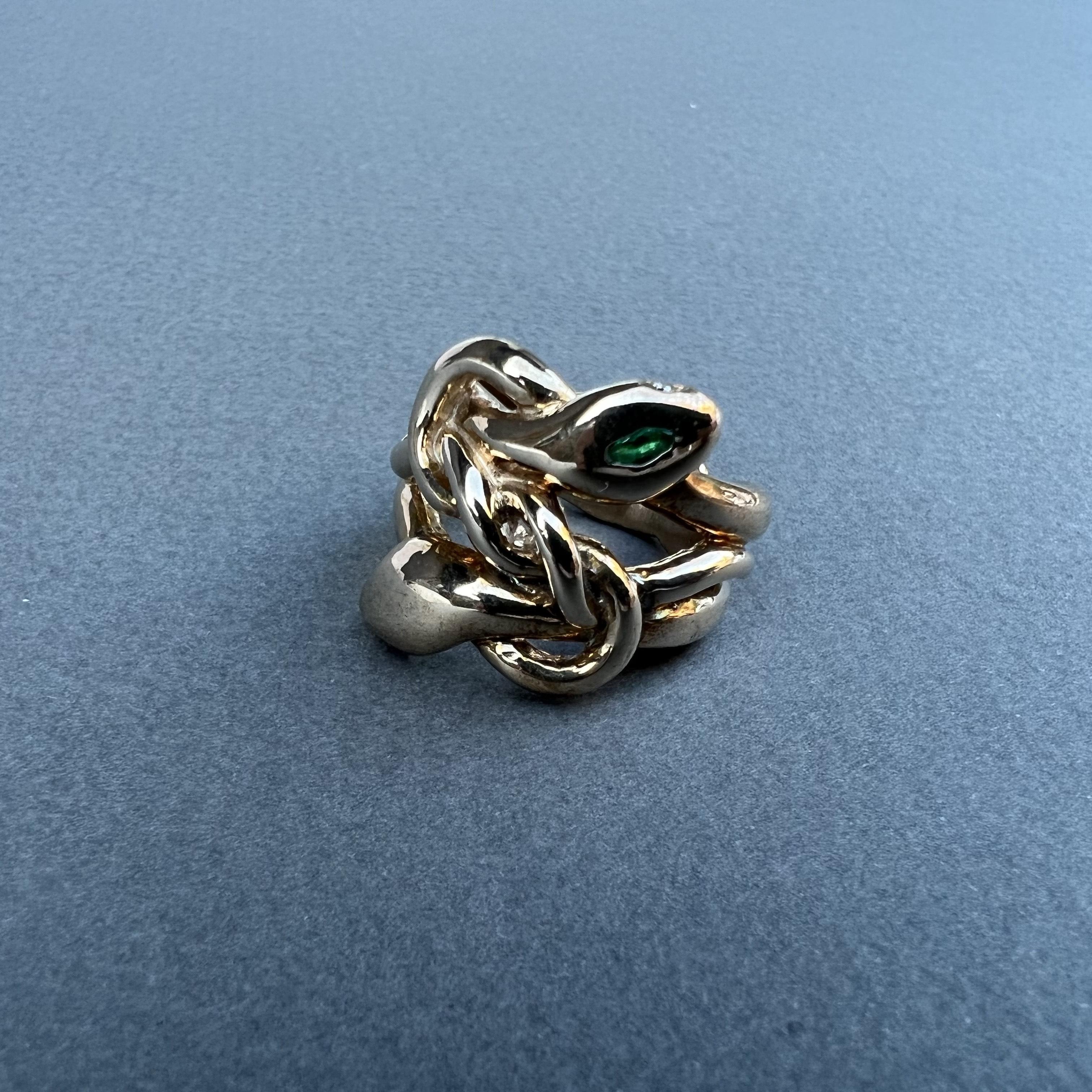Emerald Marquis Gold Double Head Snake Ring Victorian Style Cocktail Ring For Sale 1