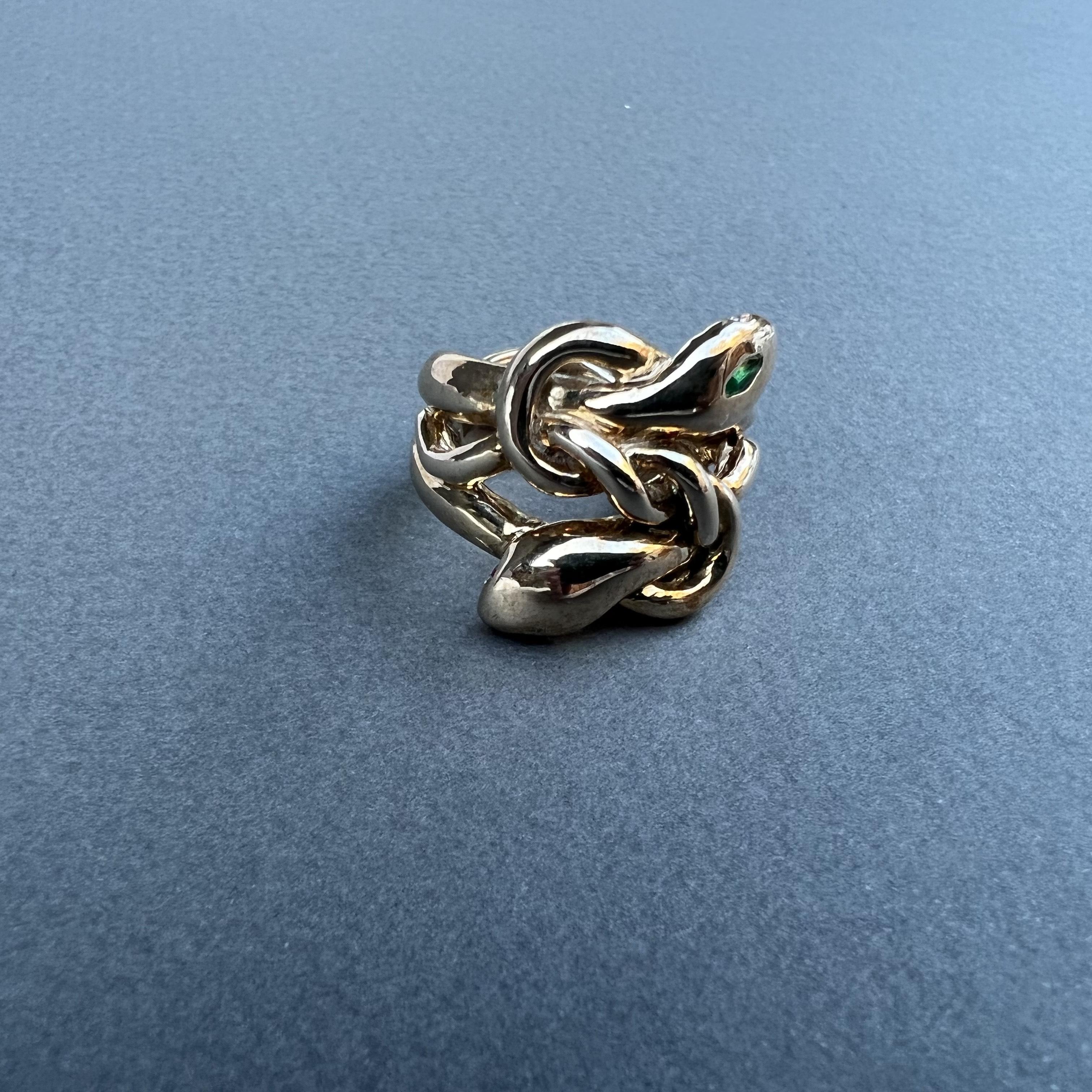 Emerald Marquis Gold Double Head Snake Ring Victorian Style Cocktail Ring For Sale 2