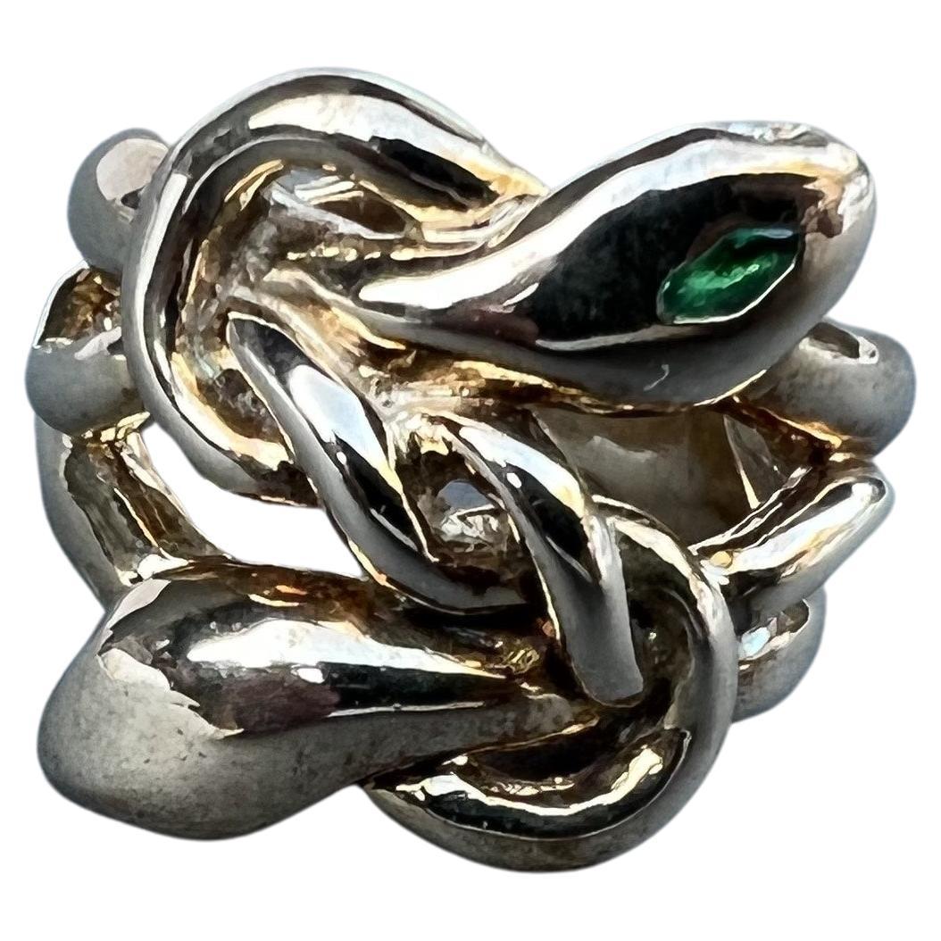 Emerald Marquis Gold Double Head Snake Ring Victorian Style Cocktail Ring For Sale
