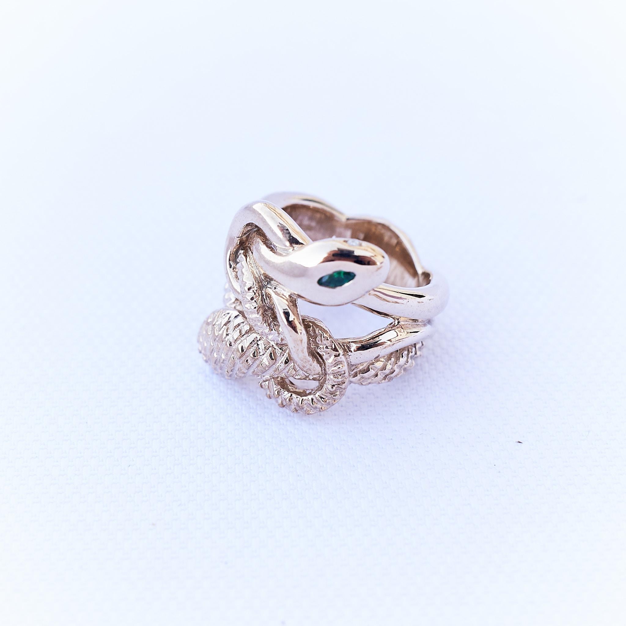 Victorian Emerald White Diamond Ruby Double Head Snake Ring Cocktail Ring J Dauphin For Sale