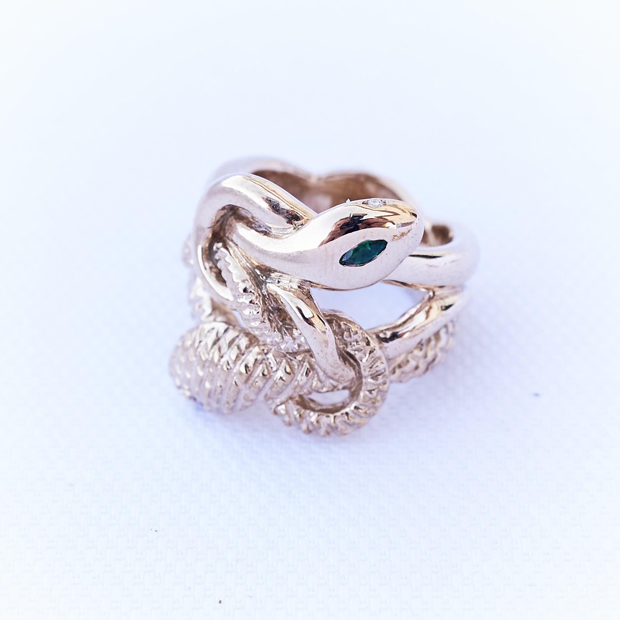 Emerald White Diamond Ruby Double Head Snake Ring Cocktail Ring J Dauphin In New Condition For Sale In Los Angeles, CA