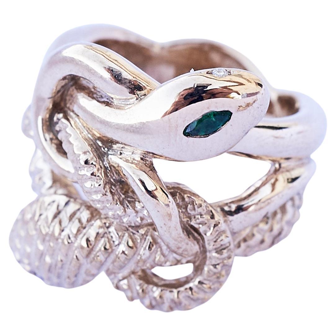 Emerald White Diamond Ruby Double Head Snake Ring Cocktail Ring J Dauphin For Sale