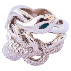 Emerald White Diamond Ruby Double Head Snake Ring Cocktail Ring J Dauphin
