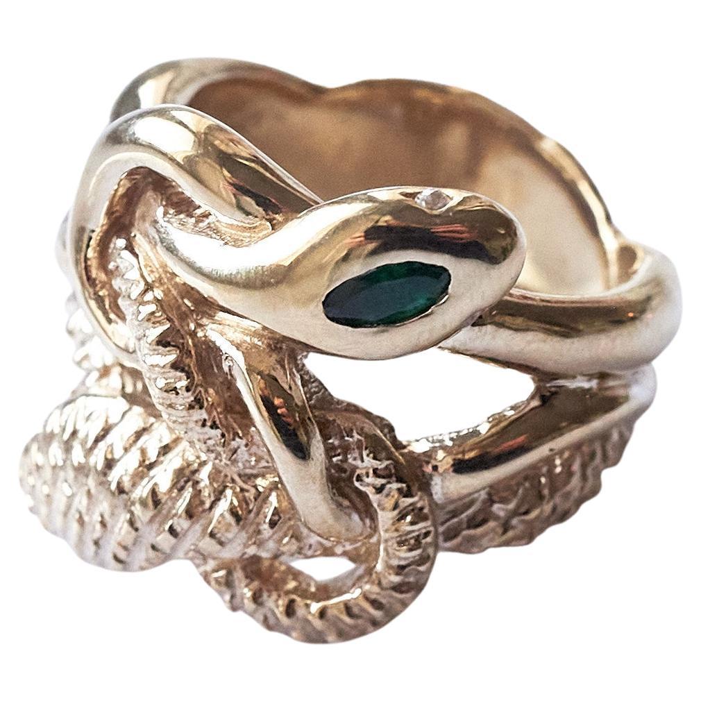 Anello a serpente con diamante bianco e smeraldo, rubino, stile vittoriano, doppia testa di bronzo J DAUPHIN

J DAUPHIN 