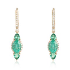 Emerald Marquise 14K (or 18k upon request) Yellow Gold Pear Drop Earrings
