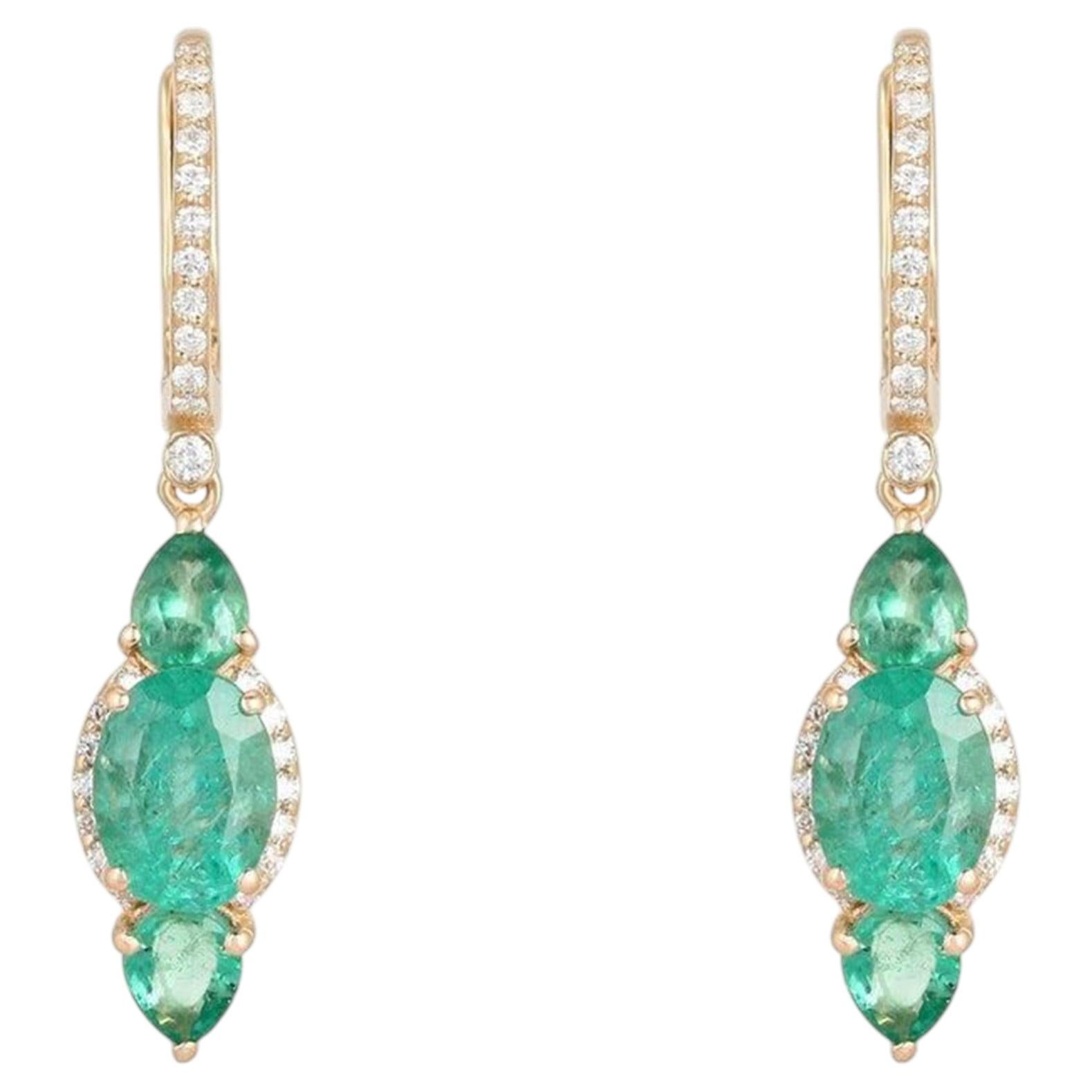 Smaragd Marquise 14K (oder 18k auf Anfrage) Gelbgold Birne Tropfen Ohrringe im Angebot