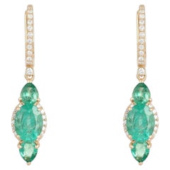 Emerald Marquise 14K (or 18k upon request) Yellow Gold Pear Drop Earrings