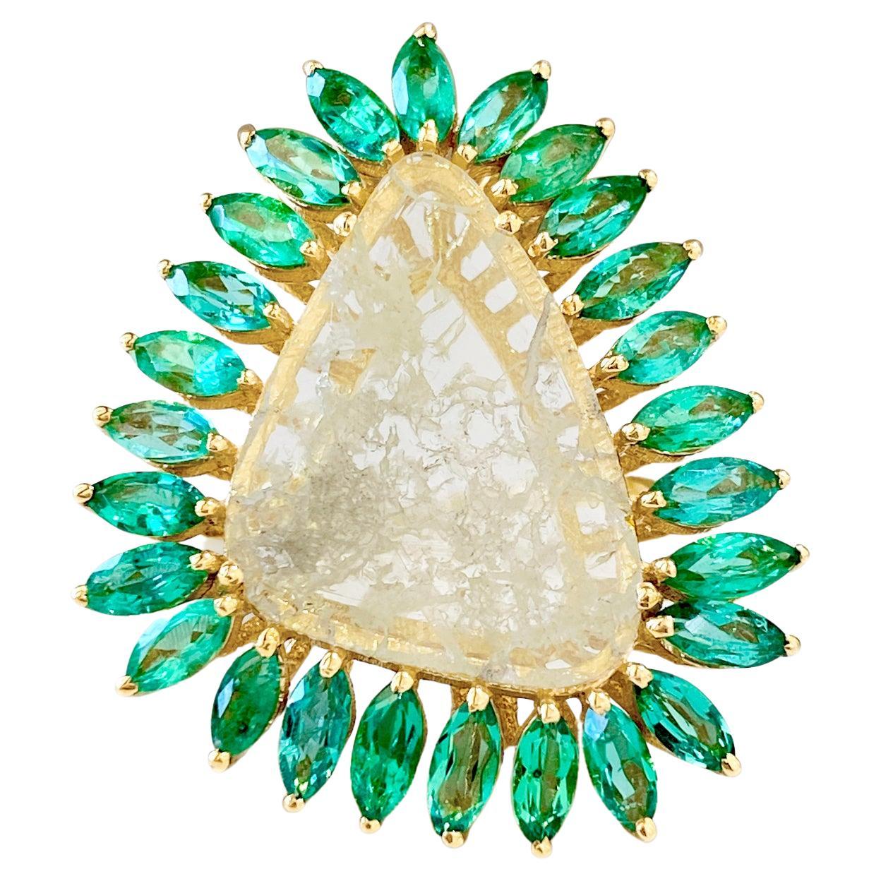 Marquise Emerald Diamond Gold Ring For Sale at 1stDibs