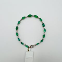 Emerald Marquise and White Diamond Bracelet in 18K White Gold