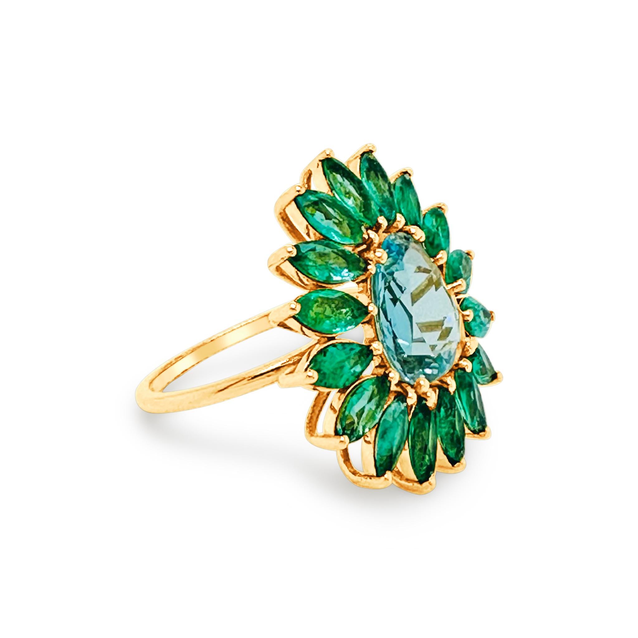 Tresor Gemstone Ring features 4.88 carats Gemstone in 18k yellow gold. The Ring are an ode to the luxurious yet classic beauty with sparkly diamonds. Their contemporary and modern design makes them versatile in their use. The Ring are perfect to be