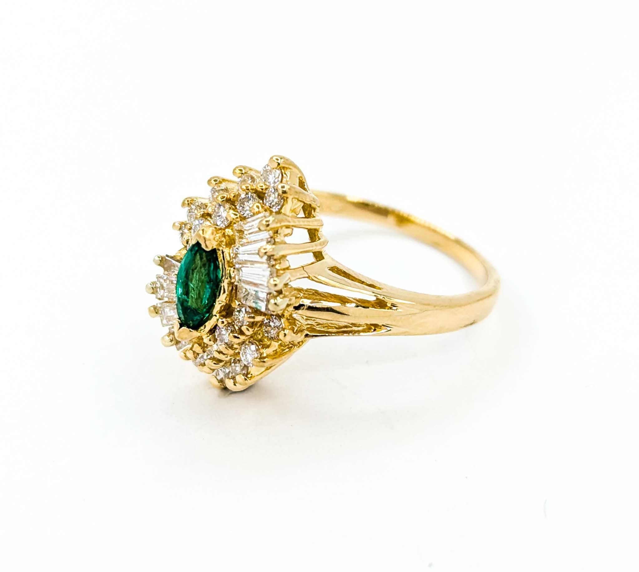 Emerald Marquise & Baguette Diamond Ballerina Ring in Yellow Gold For Sale 5