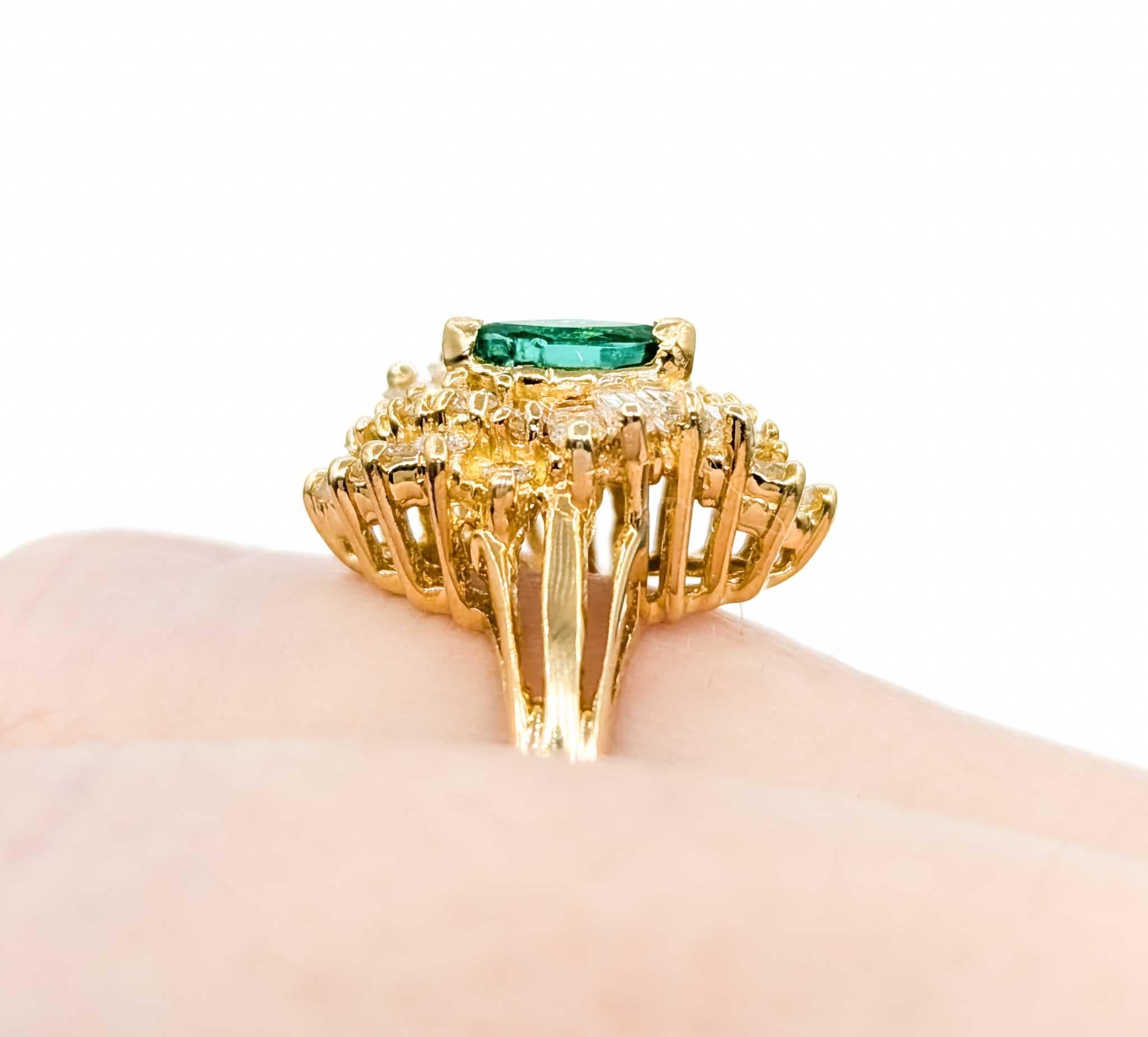 Marquise Cut Emerald Marquise & Baguette Diamond Ballerina Ring in Yellow Gold For Sale