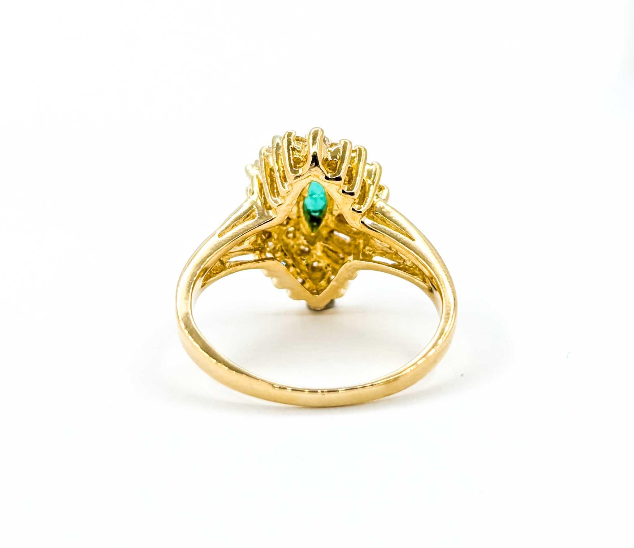 Emerald Marquise & Baguette Diamond Ballerina Ring in Yellow Gold For Sale 2