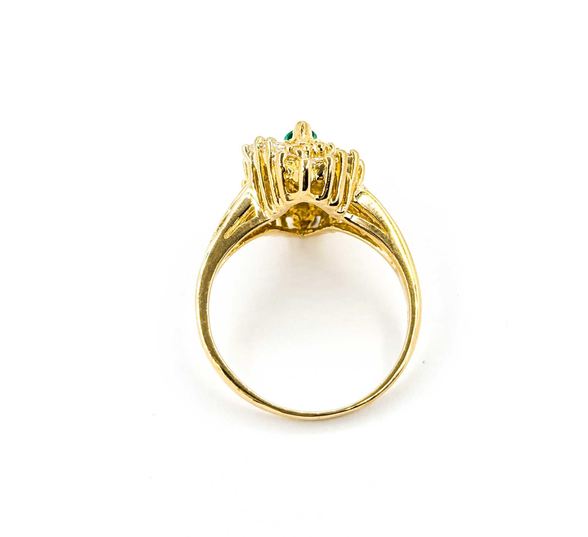 Emerald Marquise & Baguette Diamond Ballerina Ring in Yellow Gold For Sale 3