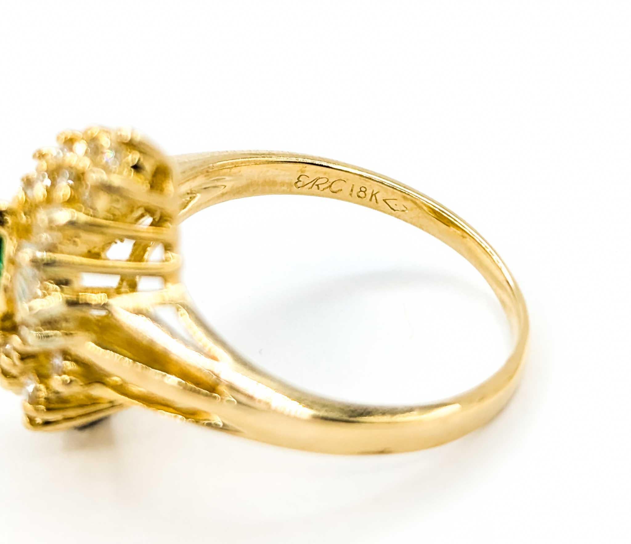 Emerald Marquise & Baguette Diamond Ballerina Ring in Yellow Gold For Sale 4
