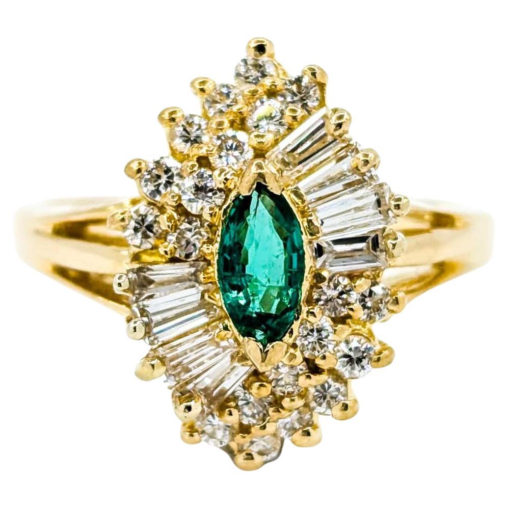 Emerald Marquise & Baguette Diamond Ballerina Ring in Yellow Gold For Sale