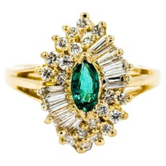 Emerald Marquise & Baguette Diamond Ballerina Ring in Yellow Gold