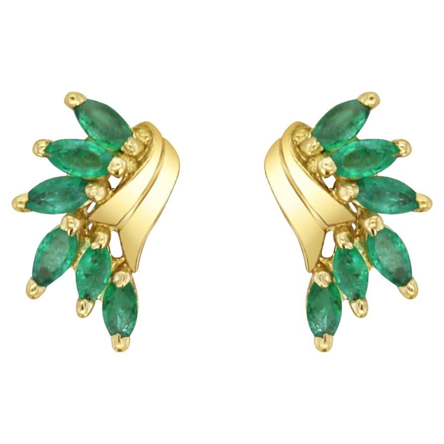 Emerald Marquise Cluster Earrings 14k Yellow Gold