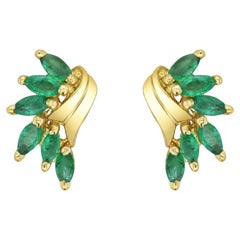 Emerald Marquise Cluster Earrings 14k Yellow Gold