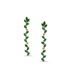 Emerald Marquise & Diamond Earring In 18K Yellow Gold