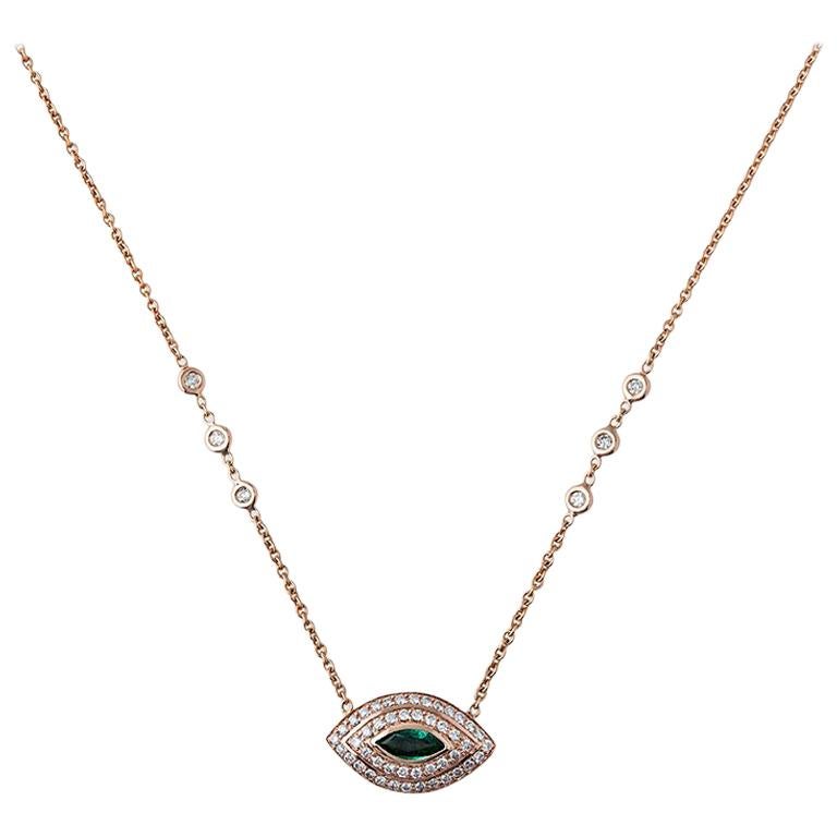 Emerald Marquise Eye Necklace For Sale