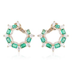 Emerald Marquise Halo 14K (or 18k upon request) Yellow Gold Hoop Earrings