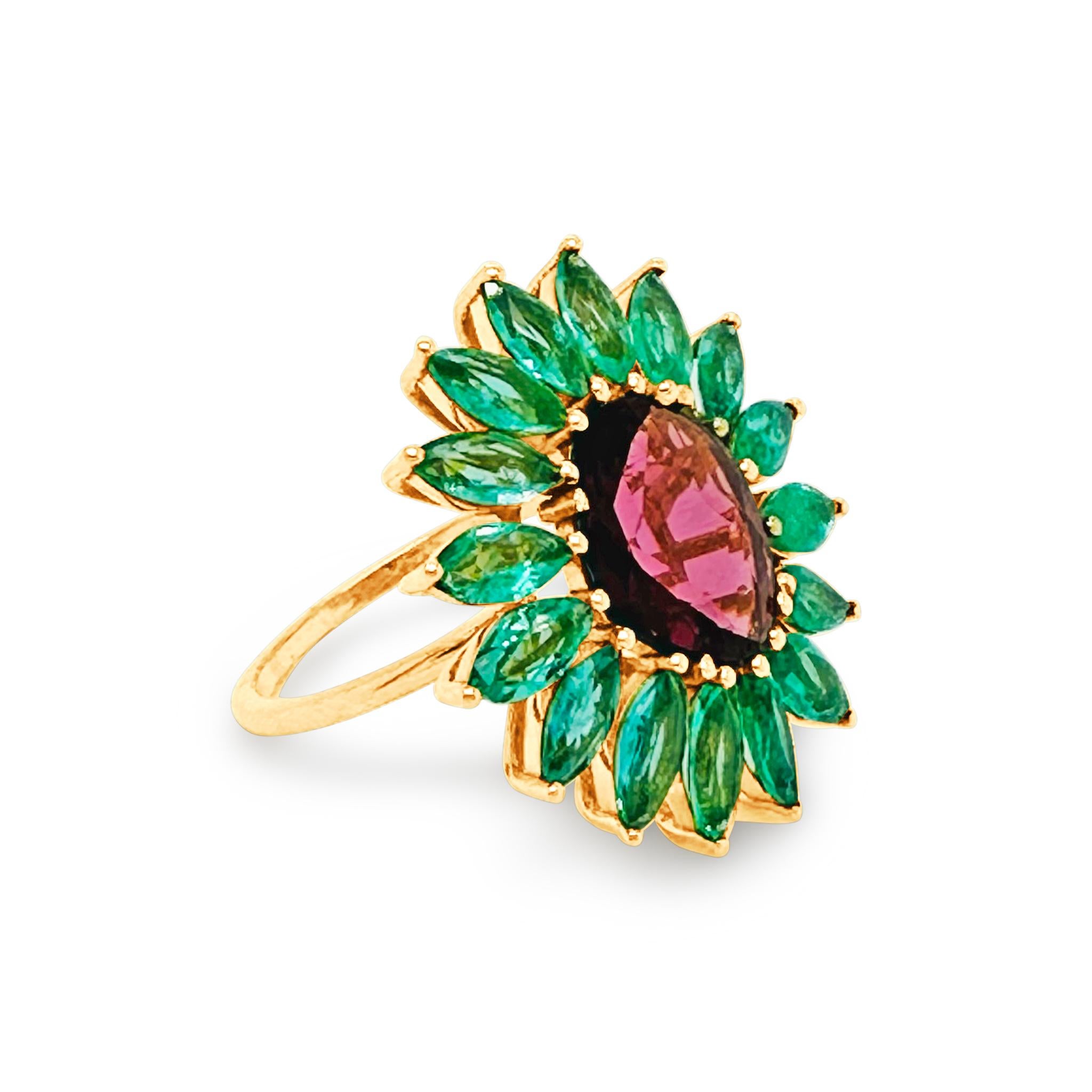 Tresor Gemstone Ring features 4.87 carats Gemstone in 18k yellow gold. The Ring are an ode to the luxurious yet classic beauty with sparkly diamonds. Their contemporary and modern design makes them versatile in their use. The Ring are perfect to be