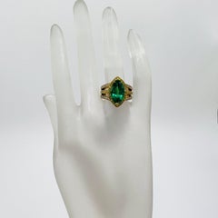 Emerald Marquise, White and Yellow Diamond Cocktail Ring in 18K Gold