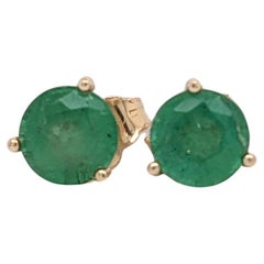 Emerald Martini Solitaire Stud Earrings in Solid 14K Gold Round 5mm