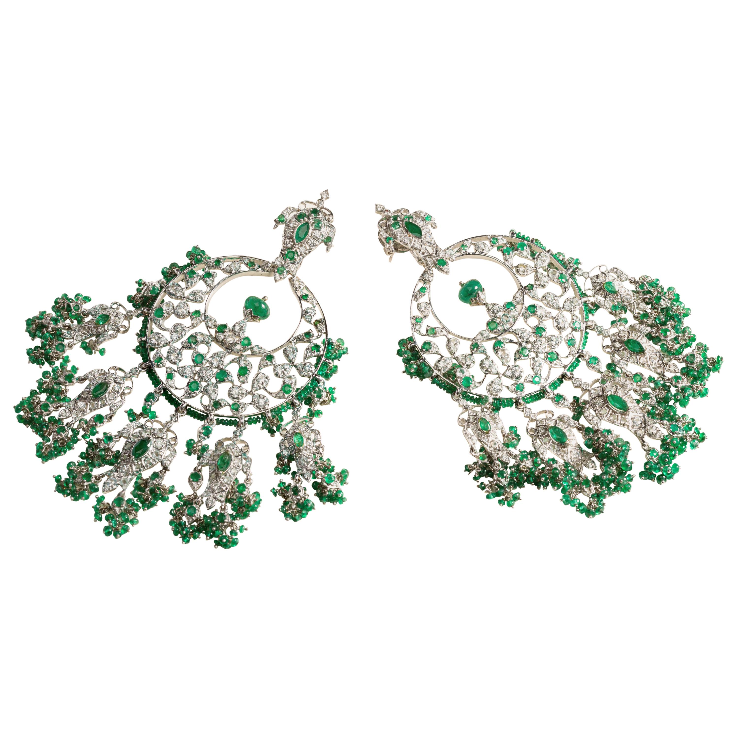 KimK Emerald Earrings with Diamonds and White Sapphires For Sale